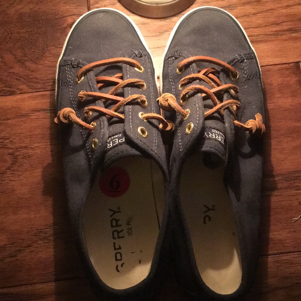 Navy blue Sperry slip on shoes
